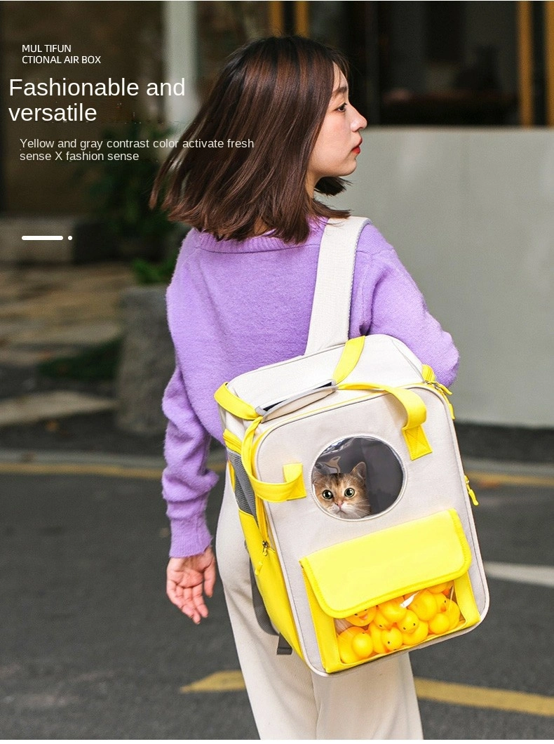 Cute Little Yellow Duck Going out Portable Cat Backpack Large Capacity Breathable Canvas Bag Backpack Pet Supplies