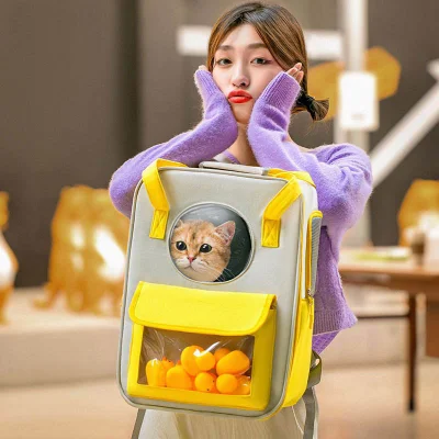 Cute Little Yellow Duck Going out Portable Cat Backpack Large Capacity Breathable Canvas Bag Backpack Pet Supplies