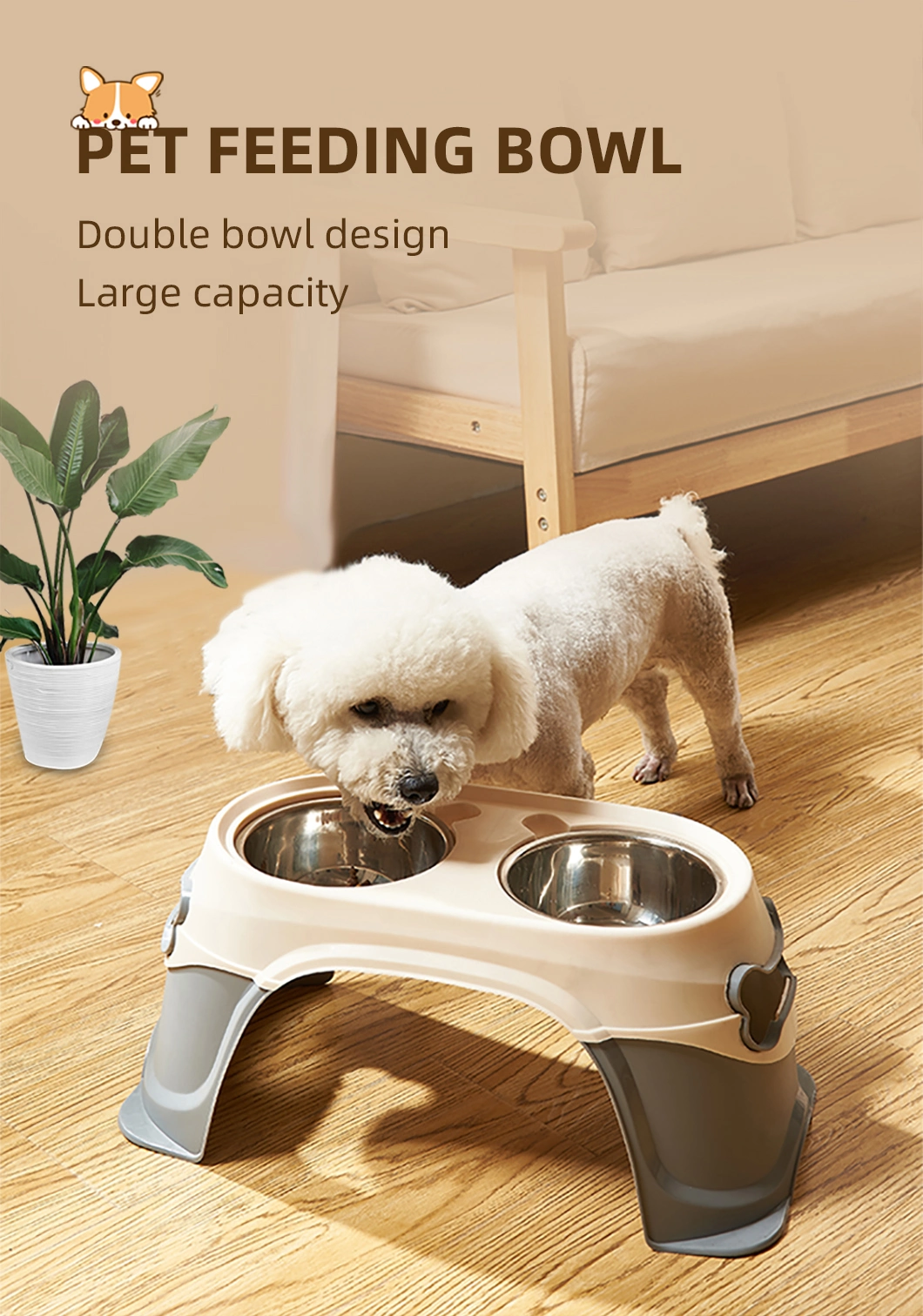 Double Pet Bowl Dog Food Water Feeder Stainless Steel Pet Drinking Dish Feeder Cat Puppy Feeding Supplies